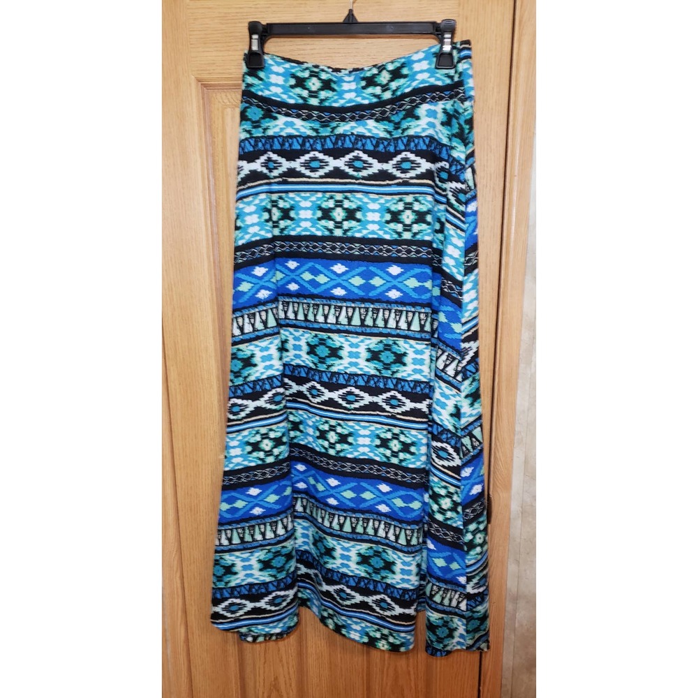 Double Click size medium vintage aztec print blue & green maxi skirt